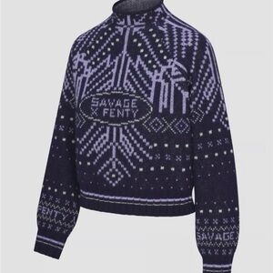 Savage X Fenty Women’s‎ Navy Purple Frost Smitten High Neck Knit Sweater Sz M